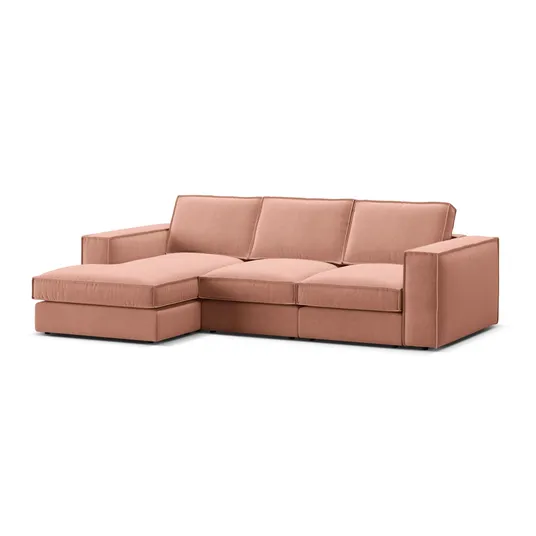 Velvet Modular Left Corner Sofa, "Pola", 3 Seats, 284x158x88, Pink
