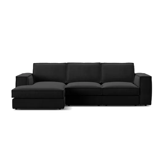 Velvet Modular Left Corner Sofa, "Pola", 3 Seats, 284x158x88, Black