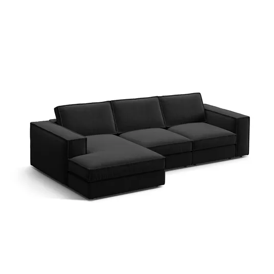 Velvet Modular Left Corner Sofa, "Pola", 3 Seats, 284x158x88, Black