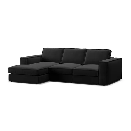 Velvet Modular Left Corner Sofa, "Pola", 3 Seats, 284x158x88, Black