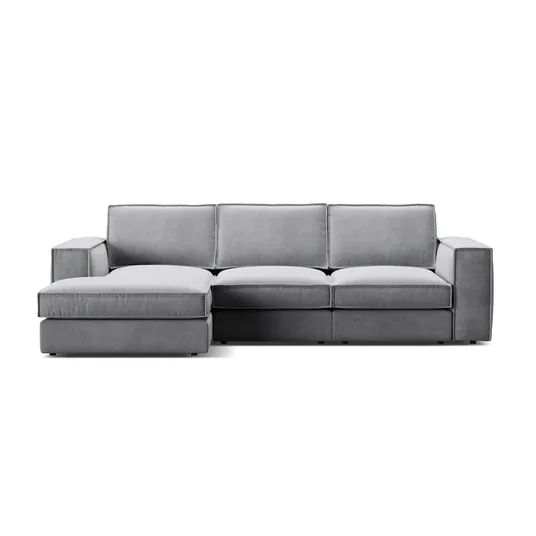 Velvet Modular Left Corner Sofa, "Pola", 3 Seats, 284x158x88, Grey