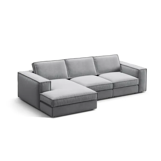 Velvet Modular Left Corner Sofa, "Pola", 3 Seats, 284x158x88, Grey