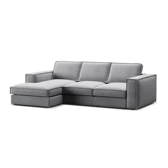 Velvet Modular Left Corner Sofa, "Pola", 3 Seats, 284x158x88, Grey