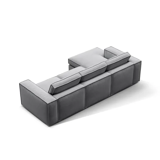 Velvet Modular Left Corner Sofa, "Pola", 3 Seats, 284x158x88, Grey