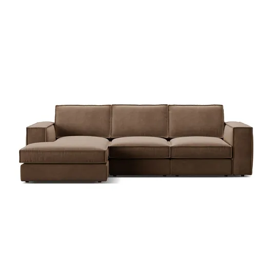 Velvet Modular Left Corner Sofa, "Pola", 3 Seats, 284x158x88, Chocolate