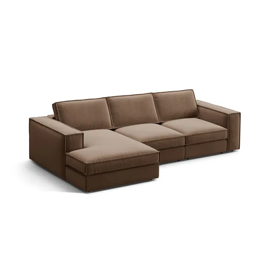 Velvet Modular Left Corner Sofa, "Pola", 3 Seats, 284x158x88, Chocolate
