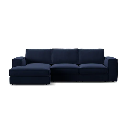 Velvet Modular Left Corner Sofa, "Pola", 3 Seats, 284x158x88, Royal Blue