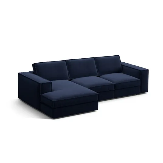 Velvet Modular Left Corner Sofa, "Pola", 3 Seats, 284x158x88, Royal Blue