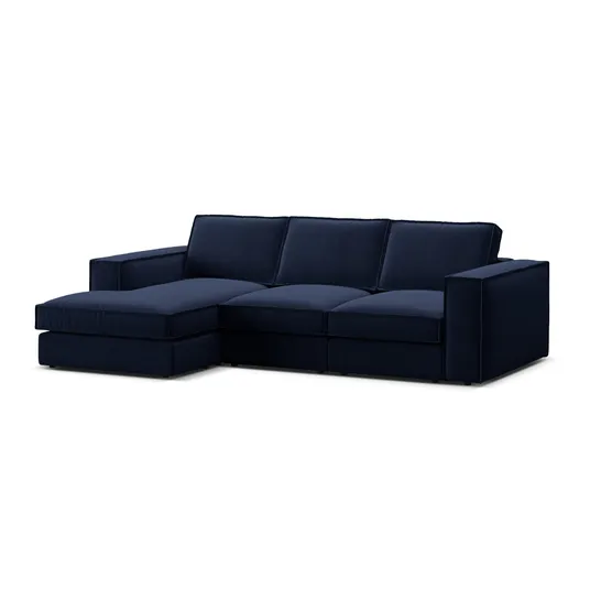 Velvet Modular Left Corner Sofa, "Pola", 3 Seats, 284x158x88, Royal Blue