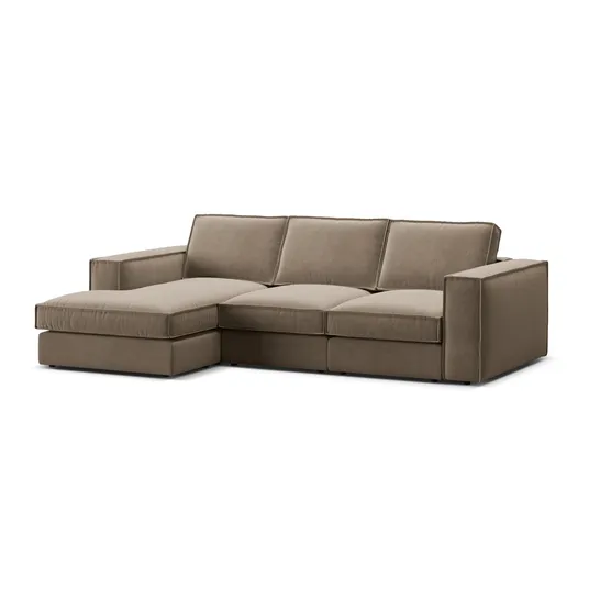 Velvet Modular Left Corner Sofa, "Pola", 3 Seats, 284x158x88, Grey Brown