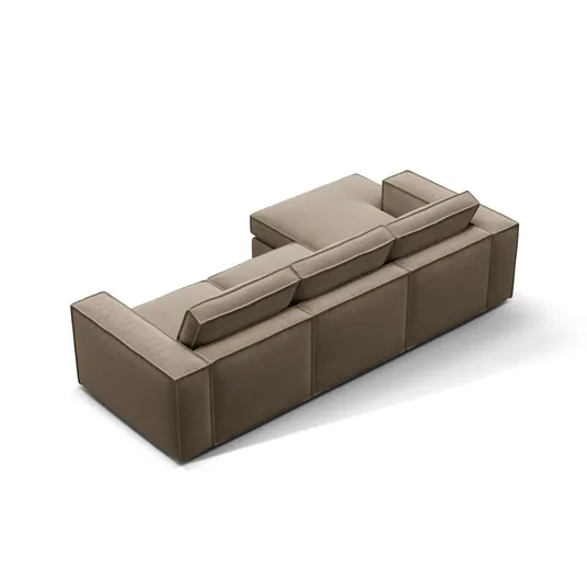 Velvet Modular Left Corner Sofa, "Pola", 3 Seats, 284x158x88, Grey Brown