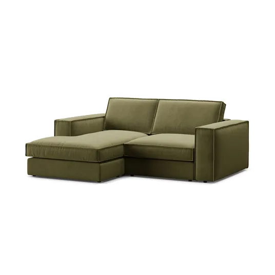 Velvet Modular Left Corner Sofa, "Pola", 2 Seats, 226x158x88, Green