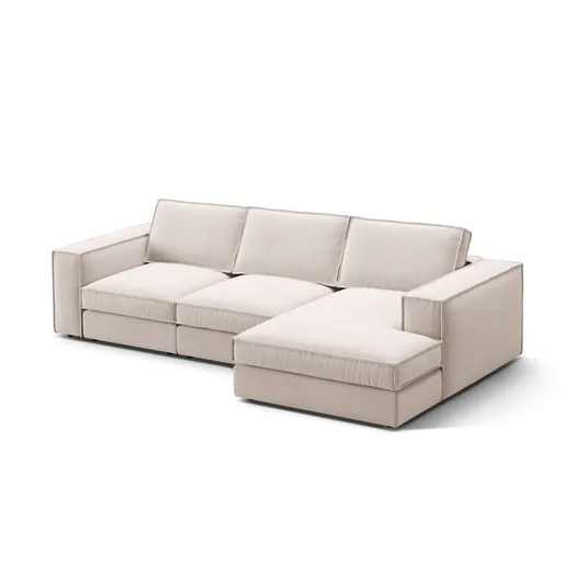 Velvet Modular Right Corner Sofa, "Pola", 3 Seats, 284x158x88, Beige