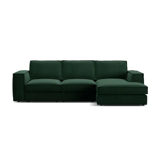 Velvet Modular Right Corner Sofa, "Pola", 3 Seats, 284x158x88, Bottle Green