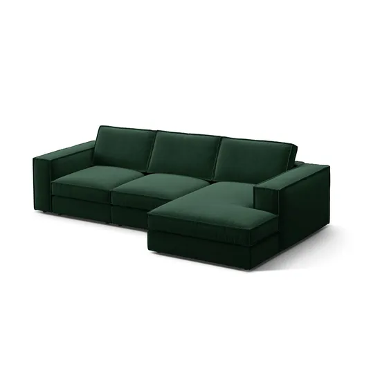 Velvet Modular Right Corner Sofa, "Pola", 3 Seats, 284x158x88, Bottle Green