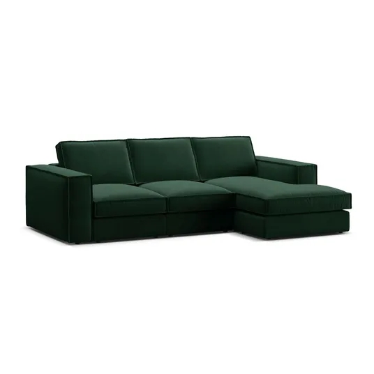 Velvet Modular Right Corner Sofa, "Pola", 3 Seats, 284x158x88, Bottle Green
