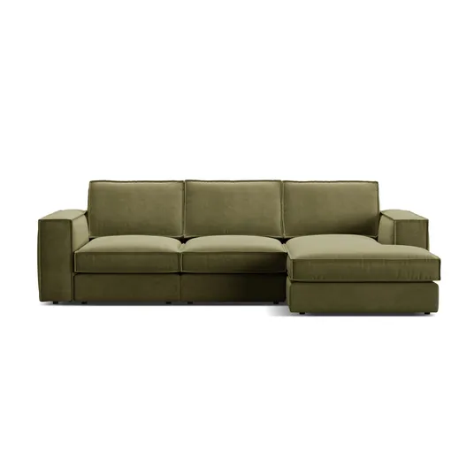 Velvet Modular Right Corner Sofa, "Pola", 3 Seats, 284x158x88, Green