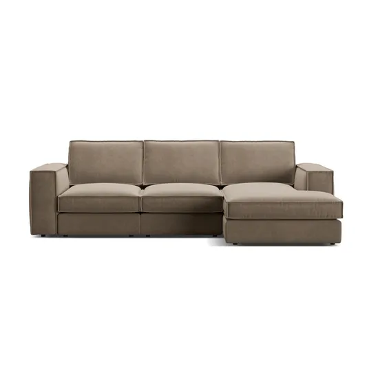 Velvet Modular Right Corner Sofa, "Pola", 3 Seats, 284x158x88, Grey Brown