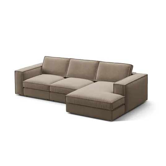 Velvet Modular Right Corner Sofa, "Pola", 3 Seats, 284x158x88, Grey Brown