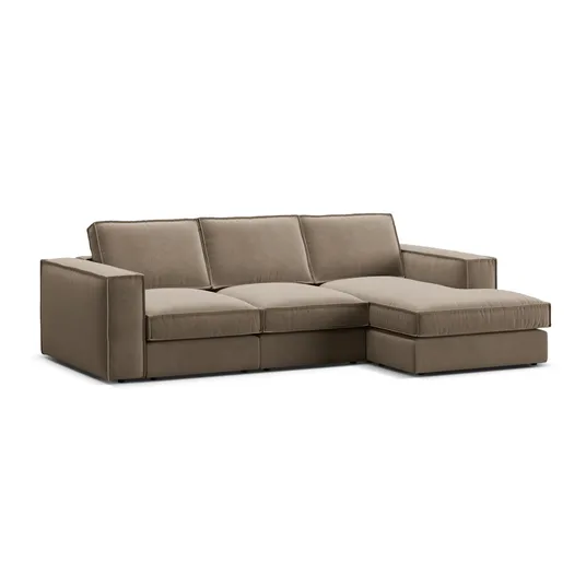 Velvet Modular Right Corner Sofa, "Pola", 3 Seats, 284x158x88, Grey Brown
