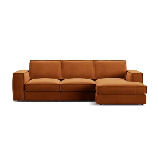 Velvet Modular Right Corner Sofa, "Pola", 3 Seats, 284x158x88, Terracotta