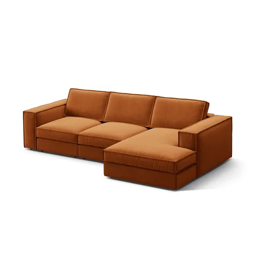 Velvet Modular Right Corner Sofa, "Pola", 3 Seats, 284x158x88, Terracotta