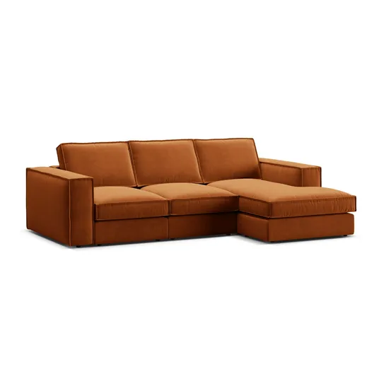 Velvet Modular Right Corner Sofa, "Pola", 3 Seats, 284x158x88, Terracotta