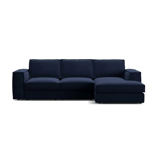 Velvet Modular Right Corner Sofa, "Pola", 3 Seats, 284x158x88, Royal Blue