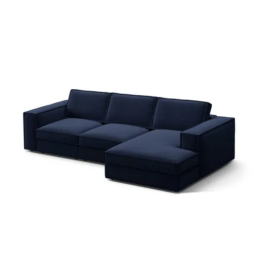 Velvet Modular Right Corner Sofa, "Pola", 3 Seats, 284x158x88, Royal Blue