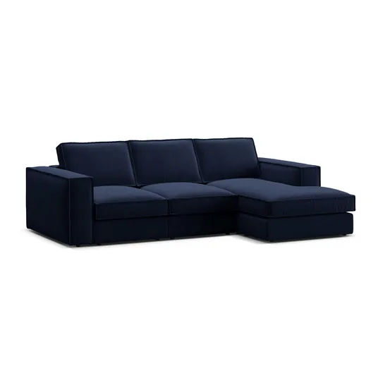 Velvet Modular Right Corner Sofa, "Pola", 3 Seats, 284x158x88, Royal Blue