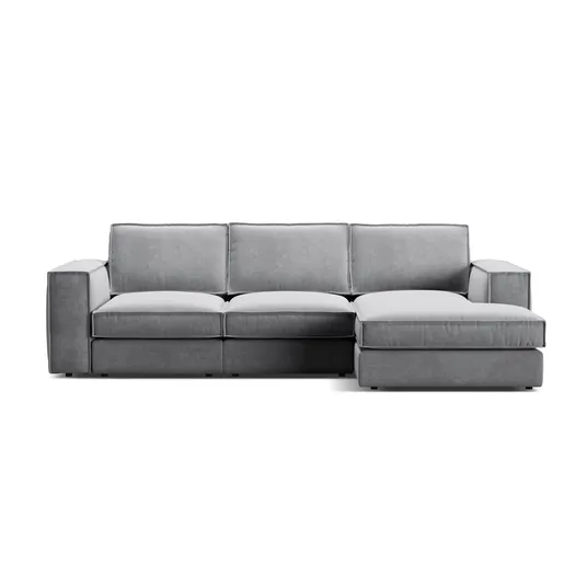 Velvet Modular Right Corner Sofa, "Pola", 3 Seats, 284x158x88, Grey