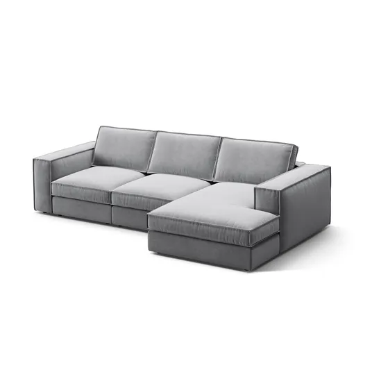 Velvet Modular Right Corner Sofa, "Pola", 3 Seats, 284x158x88, Grey