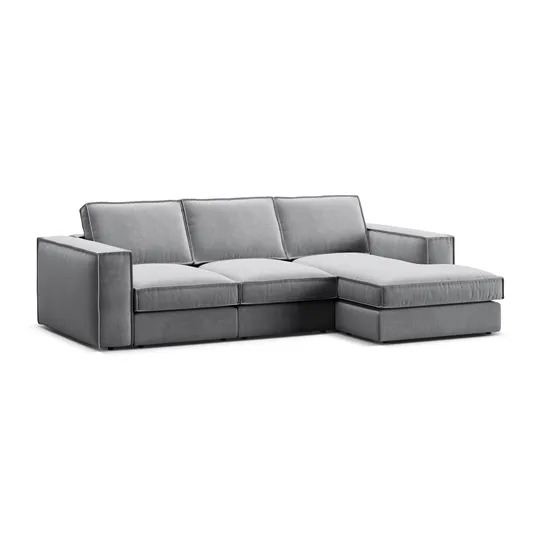 Velvet Modular Right Corner Sofa, "Pola", 3 Seats, 284x158x88, Grey