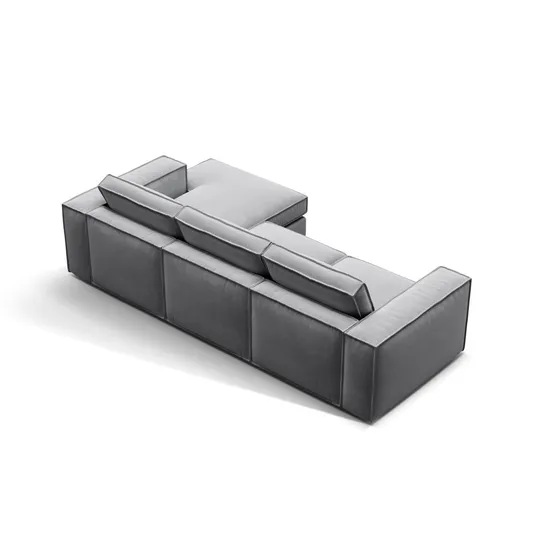 Velvet Modular Right Corner Sofa, "Pola", 3 Seats, 284x158x88, Grey