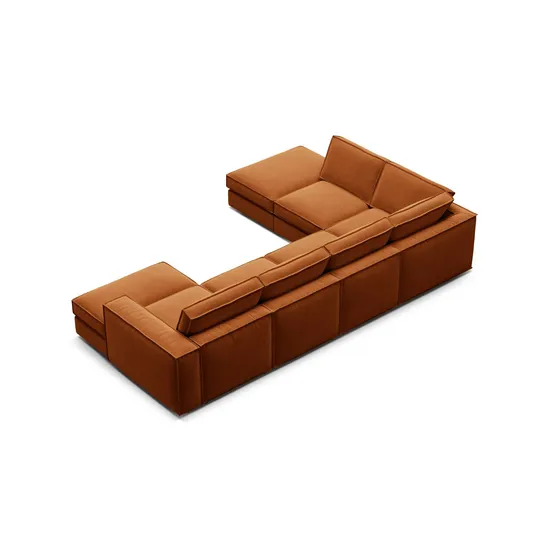 Velvet Modular Panoramic Left Corner Sofa, "Pola", 5 Seats, 362x259x88, Terracotta