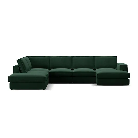 Velvet Modular Panoramic Left Corner Sofa, "Pola", 5 Seats, 362x259x88, Bottle Green
