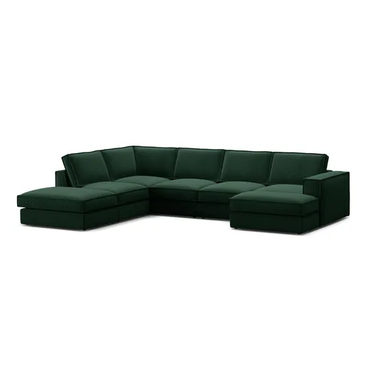 Velvet Modular Panoramic Left Corner Sofa, "Pola", 5 Seats, 362x259x88, Bottle Green