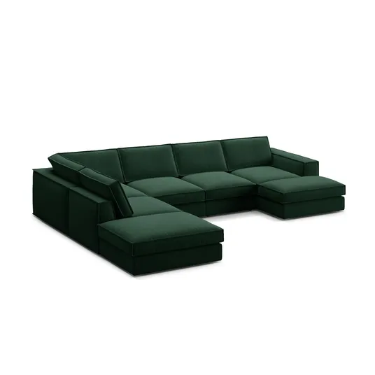 Velvet Modular Panoramic Left Corner Sofa, "Pola", 5 Seats, 362x259x88, Bottle Green