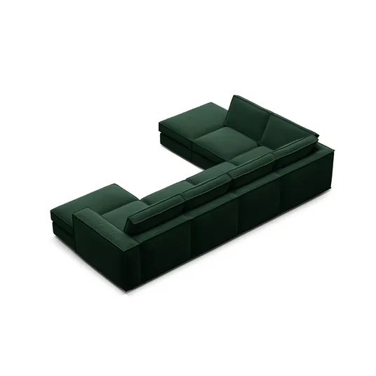 Velvet Modular Panoramic Left Corner Sofa, "Pola", 5 Seats, 362x259x88, Bottle Green