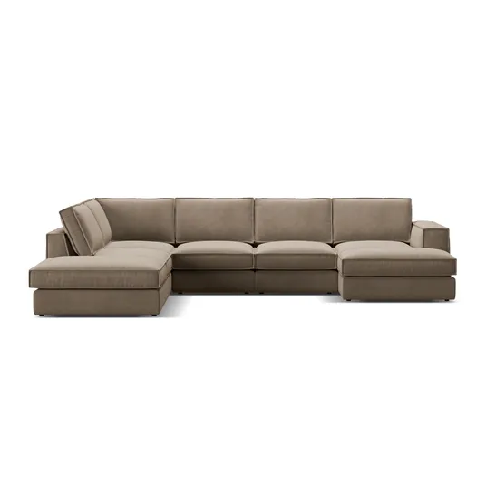Velvet Modular Panoramic Left Corner Sofa, "Pola", 5 Seats, 362x259x88, Grey Brown