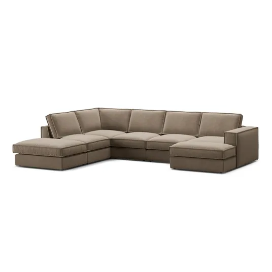 Velvet Modular Panoramic Left Corner Sofa, "Pola", 5 Seats, 362x259x88, Grey Brown