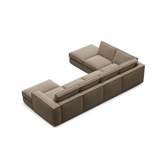 Velvet Modular Panoramic Left Corner Sofa, "Pola", 5 Seats, 362x259x88, Grey Brown