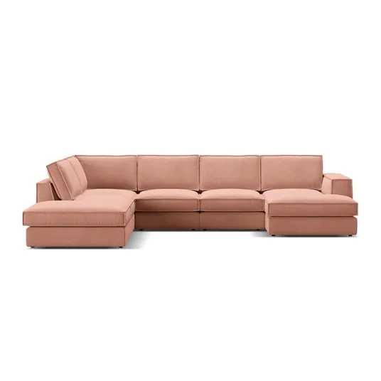 Velvet Modular Panoramic Left Corner Sofa, "Pola", 5 Seats, 362x259x88, Pink