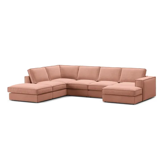 Velvet Modular Panoramic Left Corner Sofa, "Pola", 5 Seats, 362x259x88, Pink