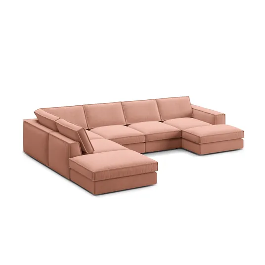 Velvet Modular Panoramic Left Corner Sofa, "Pola", 5 Seats, 362x259x88, Pink