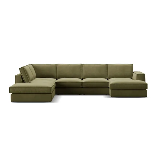 Velvet Modular Panoramic Left Corner Sofa, "Pola", 5 Seats, 362x259x88, Green