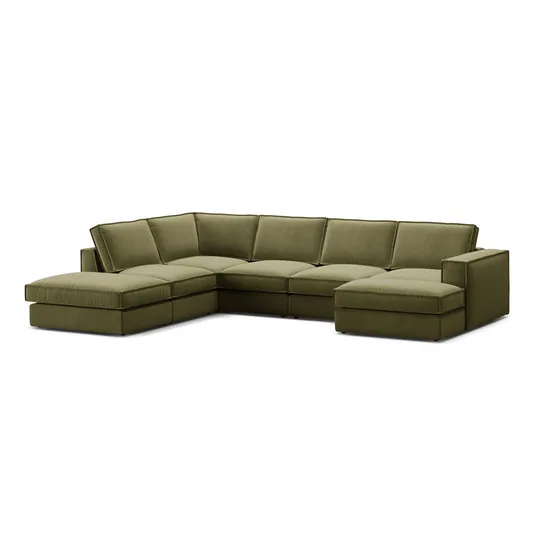 Velvet Modular Panoramic Left Corner Sofa, "Pola", 5 Seats, 362x259x88, Green