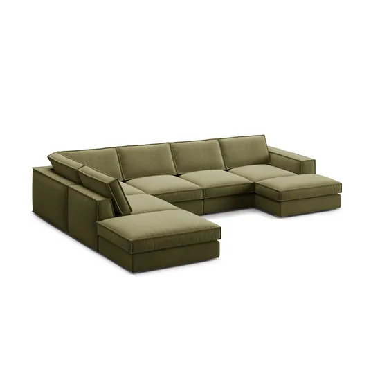 Velvet Modular Panoramic Left Corner Sofa, "Pola", 5 Seats, 362x259x88, Green