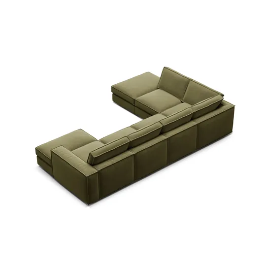Velvet Modular Panoramic Left Corner Sofa, "Pola", 5 Seats, 362x259x88, Green