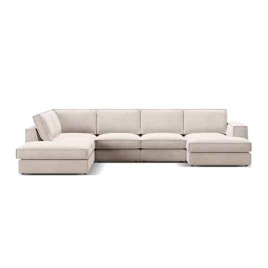 Velvet Modular Panoramic Left Corner Sofa, "Pola", 5 Seats, 362x259x88, Beige